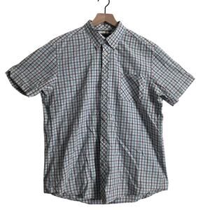 Ben Sherman Blue Purple White Plaid Short Sleeve Button Down Shirt